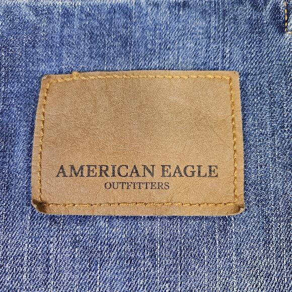American Eagle Denim Tote Bag Blue AEO Jean Large Distressed Patch Cottage Logo - Picture 12 of 16
